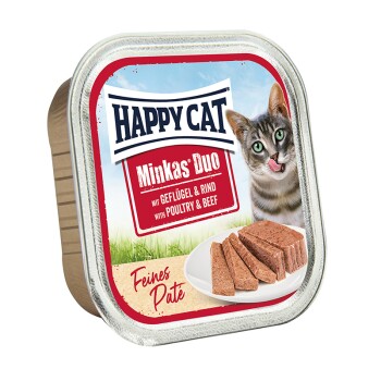 HAPPY CAT Adult Minkas Duo Geflügel & Rind Paté 16x100 g Katzenfutter online kaufen HAPPY CAT Adult Minkas Duo Geflügel & Rind Paté 16x100 g Katzenfutter online kaufen