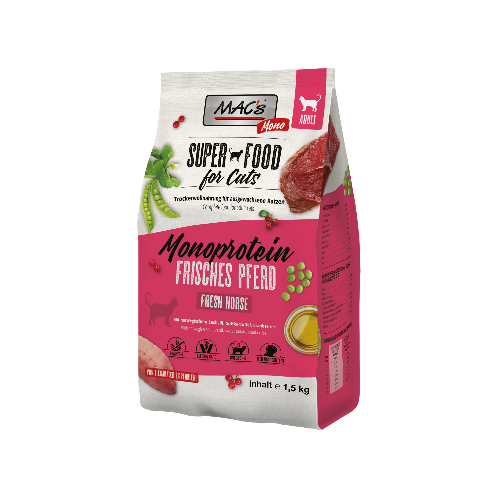 MAC's Adult Monoprotein Katzenfutter - Pferd - 1,5 kg Katzen-Trockenfutter online kaufen