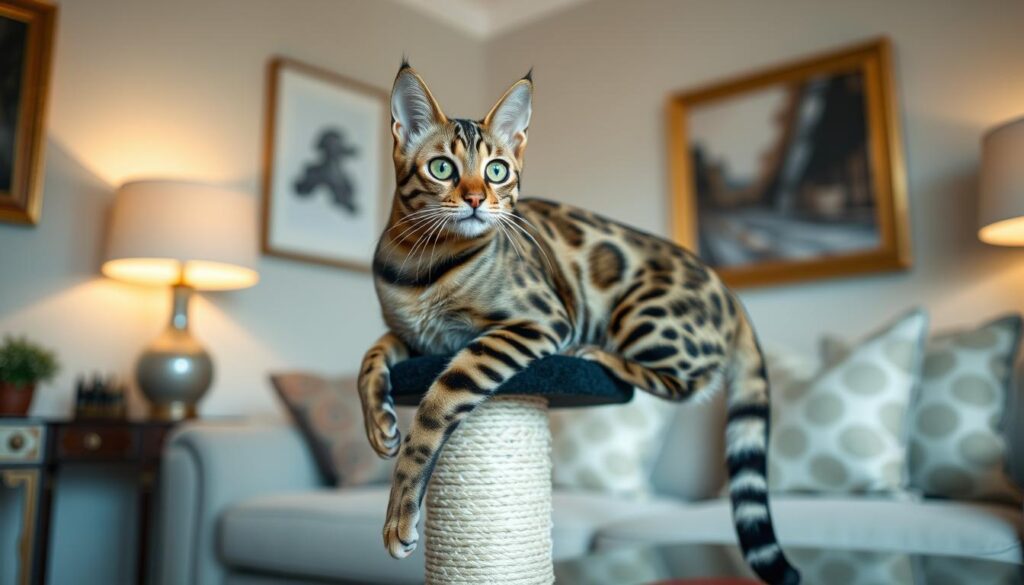 Bengal Katze auf Kratzbaum Bengal Katze auf Kratzbaum