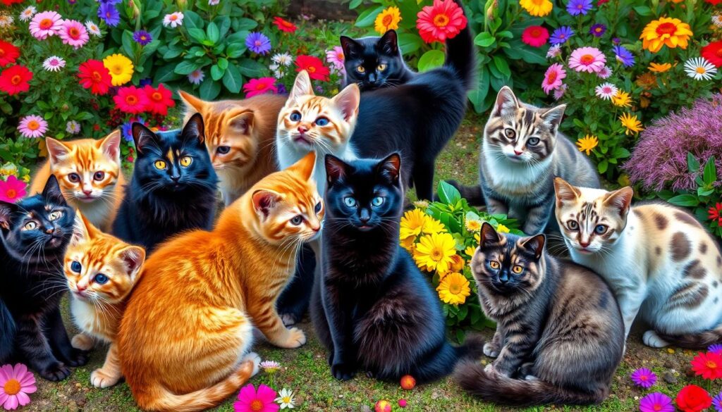 Katzen mit verschiedenen Fellfarben