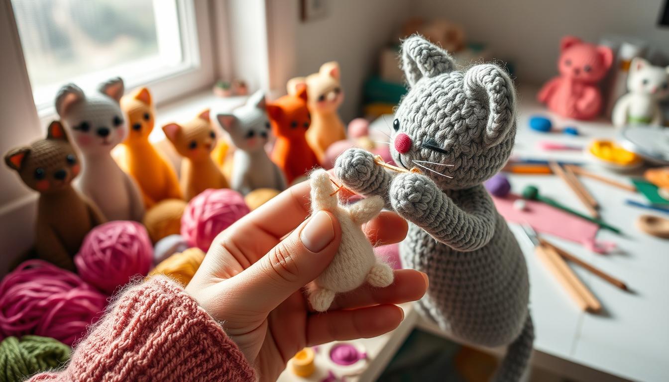 Häkelkatze Positive Tiere - Handgemachte Strickpuppe Geschenk