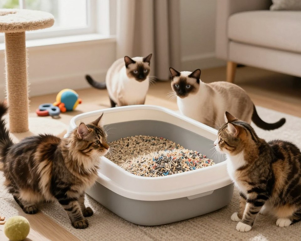 Mehrere Katzen Katzentoilette