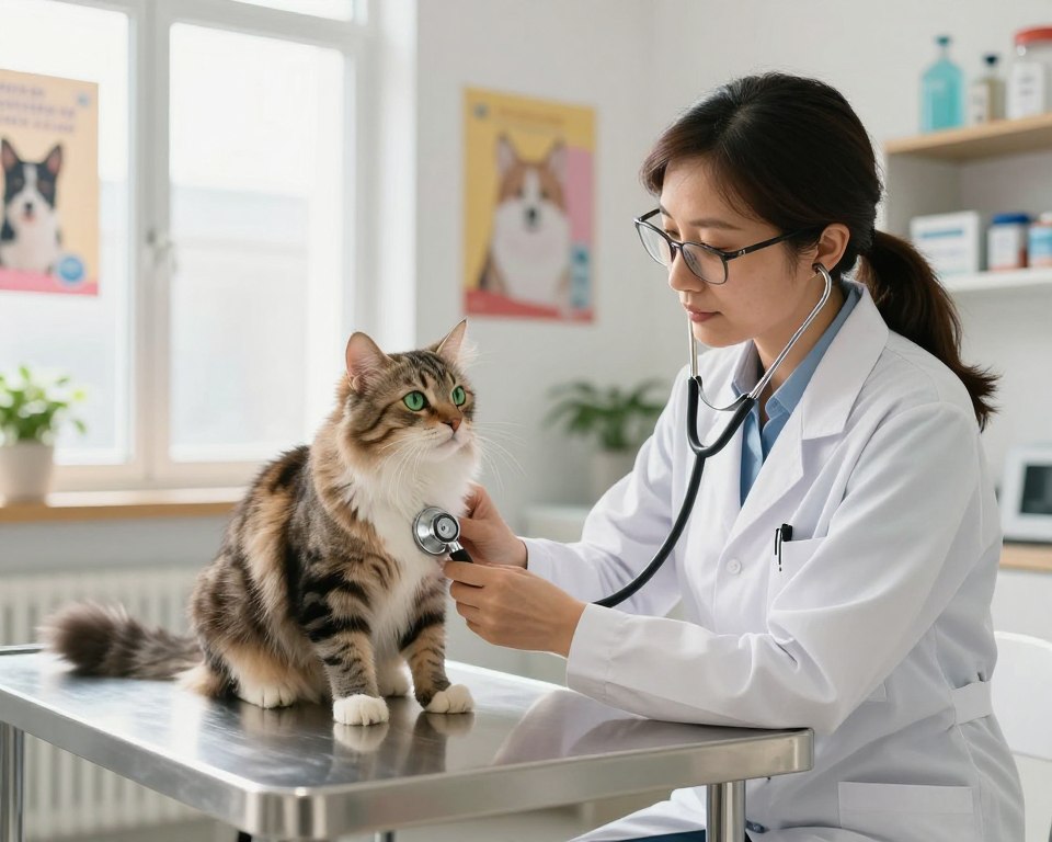 Tierarzt untersucht Katze Tierarzt untersucht Katze