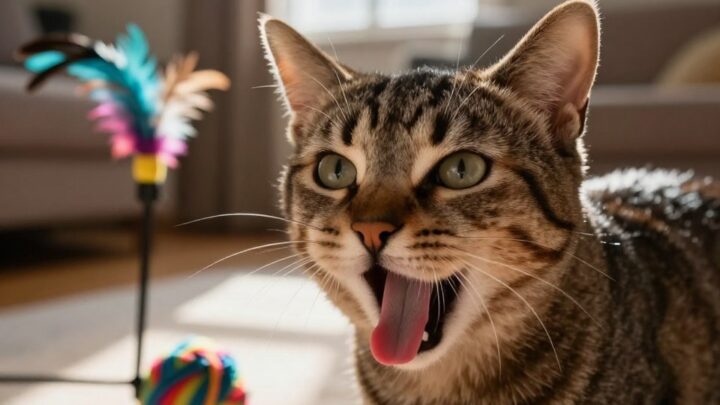 katze hechelt beim spielen